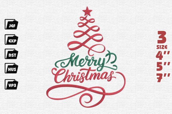 Elegant Merry Christmas Embroidery Design