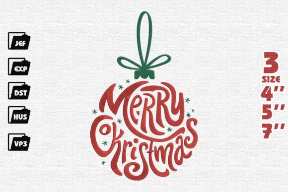 Merry Christmas Typography Ornament Embroidery Design
