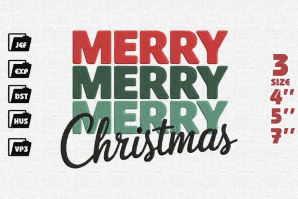 Retro Stacked Merry Merry Merry Christmas
